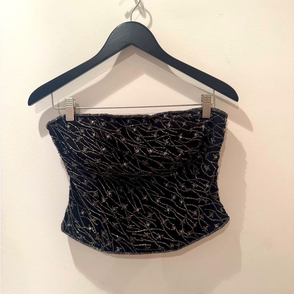 Vintage Sean Collection* Black/Silver beads/sequins Bustier. Size M. 100% silk
